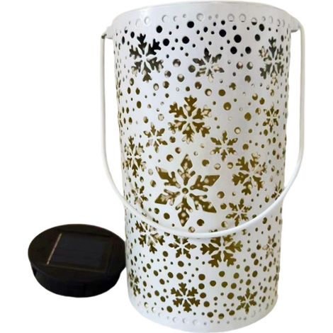 Lampe de projection de flocon de neige, lanterne solaire de Noël, lampe LED, lanterne suspendue en métal blanc, lumières solaires décoratives pour porche de Noël, jardin, décoration extérieure, lanter (1/5)