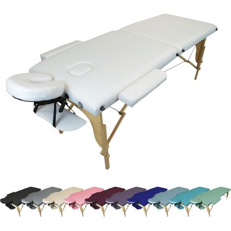 Table de massage pliante 2 zones en bois avec panneau Reiki + Accessoires et housse de transport - Blanc - Vivezen