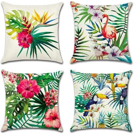 Outdoor Cushion Covers - Set of 4 Waterproof Tropical Plants Printed Cushion Covers 45x45cm for Garden Patio Living Room (1/4)