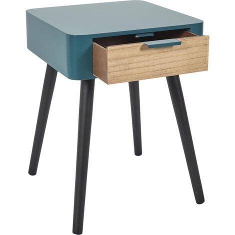 Table de Chevet 1 Tiroir en Bois Chambre Bleu Canard (1/5)