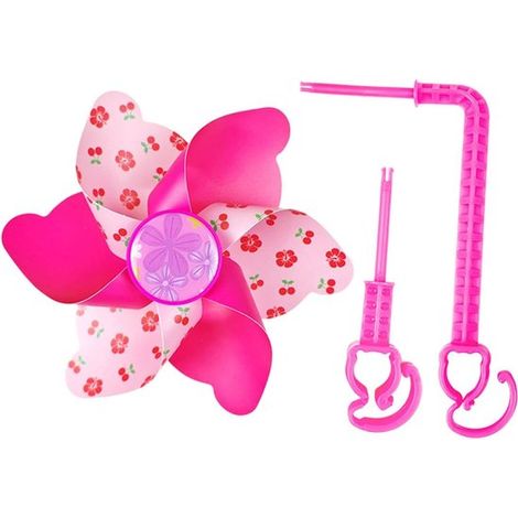 Molino de viento rosa para bicicleta infantil con estampado de cerezas,Kit de montaje completo para manillar o horquilla (1/2)