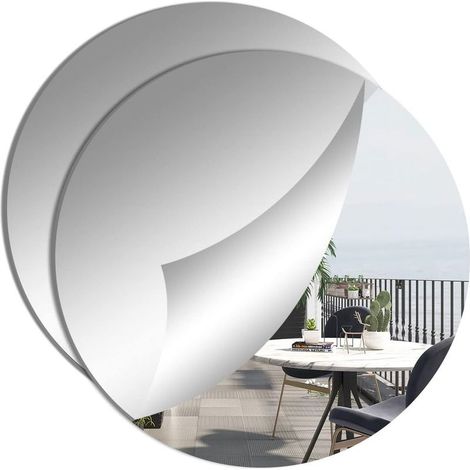 Lot de 2 Miroirs Muraux Ronds 24 cm Adhesif, Petit Miroir Mural Rond pour Réalisation Deco/Rapide Facile à Poser Très Léger Acrylique HD (24cm) (1/5)
