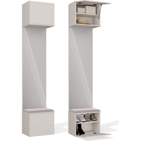 Haga 1L - Ingresso: specchio, ripiani - 50x35x238 cm - Beige cachemire (1/5)