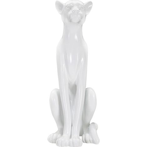 Scultura Leopardo seduto in resina bianca lucida 74 cm