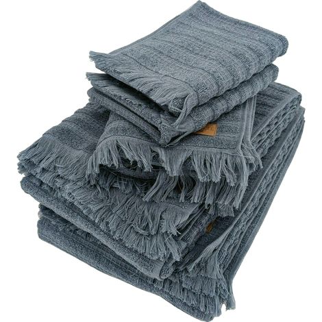 Parure de bain 5 pièces collection DENIM motif rayures pur coton bleu (1/5)