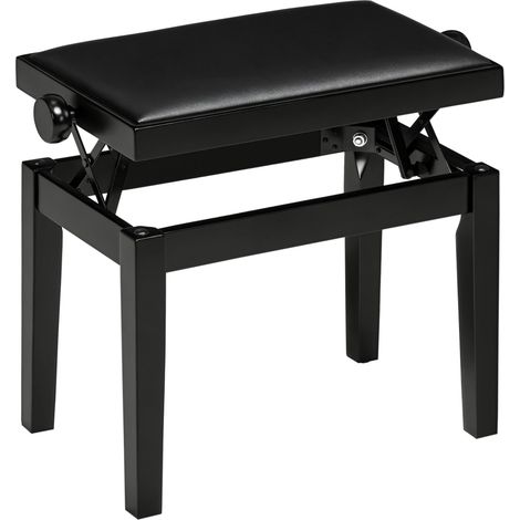 Tabouret de piano réglable en hauteur, finition brillante élégante, similicuir et bois d'hévéa, noir, 63 x 33 x 56 cm