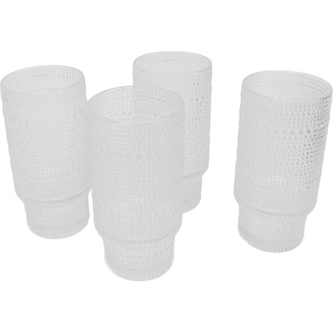 Ensemble de 4 grands verres à café vintage empilables, élégants et à pois, parfaits pour le café glacé, les jus de fruits et la bière. Contenance : 325 ml. (1/5)