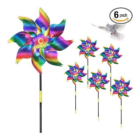 Répulsif Oiseaux, 6PCS Réfléchissant Moulin à Vent Effaroucheurs, Moulin à Vent Réfléchissant Anti-Oiseaux, Moulins à Vent Jardin Exterieur, Effaroucheur Oiseaux Decoration, pour Le Verger Ferme (1/5)
