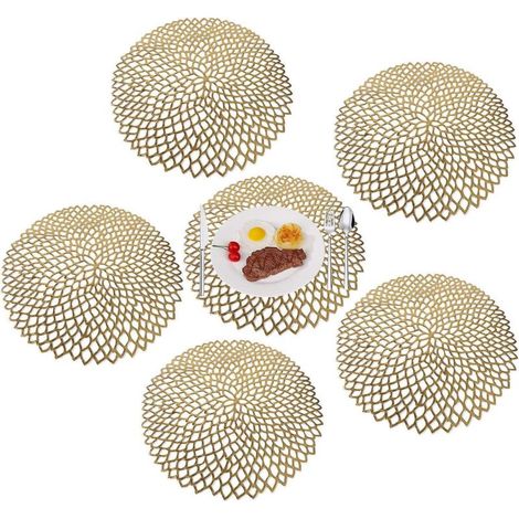 Set aus 6 rutschfesten und abwaschbaren PVC-Tischsets, hitzebeständig und elegant, für Küche und Restaurant, goldfarben. (1/5)