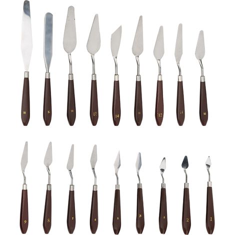 Lot de 18 couteaux à peindre en bois de qualité, outils de peinture à l'huile précis pour artistes, accessoires d'art. (1/5)