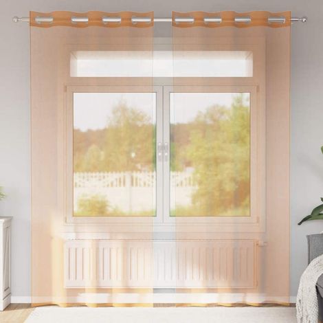 Paire de Rideaux Voilages à Œillets Semi-Transparents en Polyester Terre Cuite 140 x 225 cm - PANGIVO (1/5)