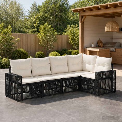 vidaXL Set Divano da Giardino 5 pz Nero e Bianco Crema polyrattan (1/5)