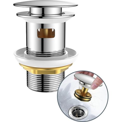 Bonde de Lavabo avec Trop-Plein, Universel Bonde Clic Clac Lavabo, équipé d'un Filtre de Vidange Résistant à la Pression et Anti-Obstruction, Convient aux Lavabos et vasques de Salle de Bain (1/5)