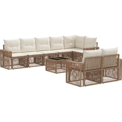 vidaXL Set Divano da Giardino 9 pcs Beige e Bianco Crema polyrattan