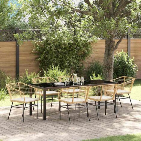 Conjunto de Comedor de Jardín 7 pcs Marrón ratán sintético