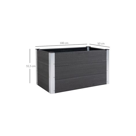 Bac potager surélevé gris en WPC et aluminium sans fond, résistant aux intempéries pour jardin, terrasse et balcon (1/5)