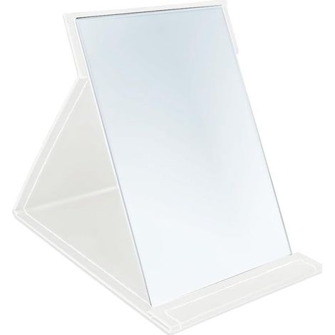 Miroir de maquillage - 16,8 x 12 cm - Miroir vertical pliable et portable - Miroir de voyage vertical - Blanc - Étui en cuir PU inclus - Miroir de rasage (1/5)