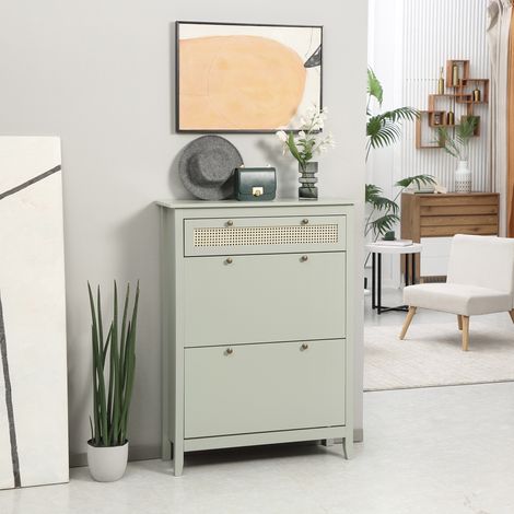 Meuble à chaussures style scandinave en matériau durable, 3 abattants, design élégant et spacieux pour entrée, blanc, 70 x 23,5 x 122 cm