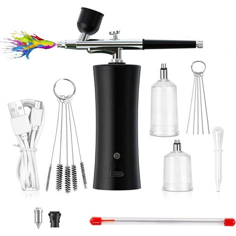 Kit Aérographe, Compresseur Kit Aérographe Portable Sans Fil Rechargeable Aérographe pour Maquillage, Modelisme Peinture, Décoration de Gâteaux, Nail Art, Tatouage, Peinture Modèle -Noir (1/5)