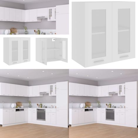 Vidaxl – Armoire suspendue en verre blanc 60x31x60 cm – Bois d'ingénierie – 2 portes – 2 étagères – Rangement cuisine optimisé (1/5)