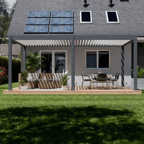 Pergola bioclimatica motorizzata Ombréa ELMO autoportante 4x6M - Antracite/bianco