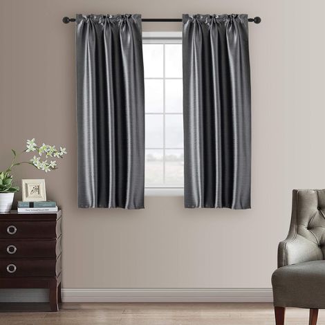 Paire de rideaux occultants effet métallisé rideau isolant pour salon, chambre, bureau, balcon, porte fenêtre, 2 panneaux avec poche (argent, 70x150cm) (1/5)