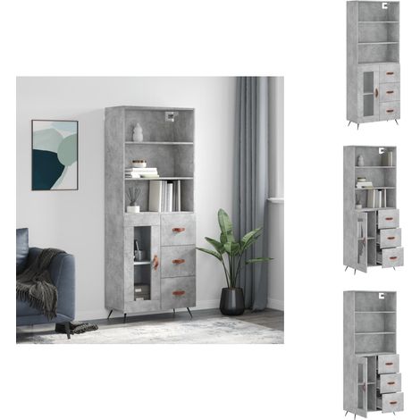 Highboard Betongrau 69,5x34x180 cm Holzwerkstoff - Sideboard - Hochschrank - Wohnraumgestaltung - Betonoptik - Eichefarben (1/5)