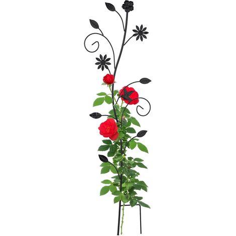 Relaxdays Rankgitter, Blumendesign, Rosengitter, HxBxT: 110 x 34 x 1 cm, Metall, freistehend, Pflanzgitter, schwarz
