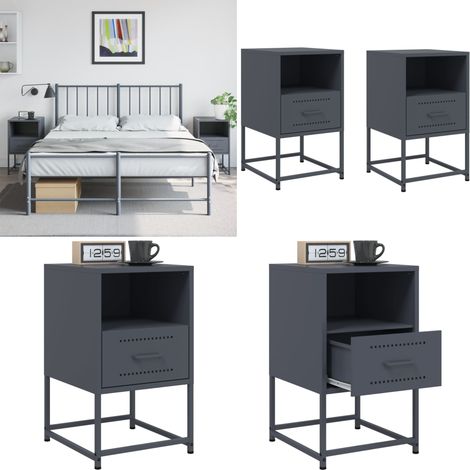 vidaXL Nachttische 2 Stk. Anthrazit 36x39x60,5 cm Stahl (1/5)