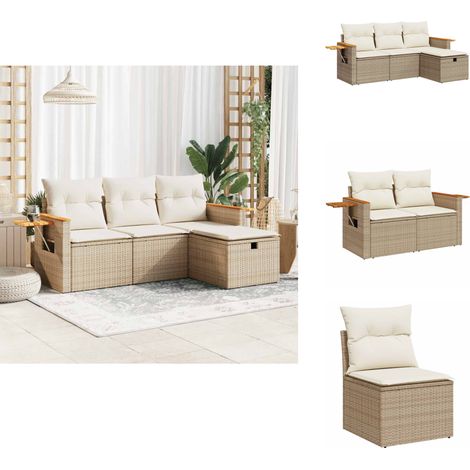 4-tlg. Garten-Sofagarnitur mit Kissen Beige Poly Rattan - Gartensofa Set - Garten Sofa Set - Outdoor Sofa Set - Garten Sofagarnitur (1/5)