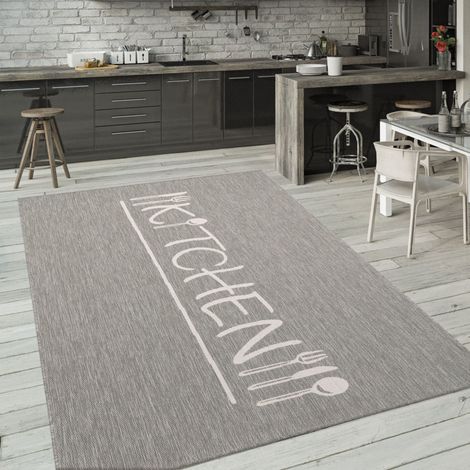 Paco Home Tappeto Per Esterno Terrazzo Balcone Tappeto Cucina Moderno Letteratura 80x150 cm, Grigio (1/5)