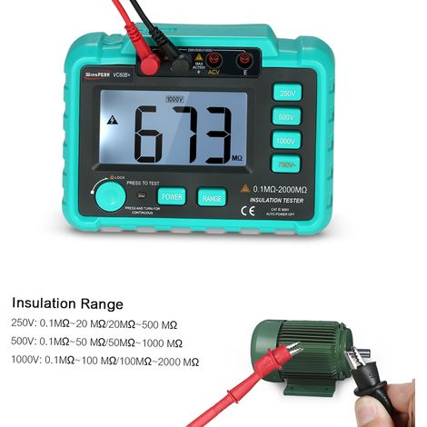 WinsPEAK VC60B + LCD testeur de résistance d'isolation numérique mégohm mètre mégohmmètre DC250V/500 V/1000 V AC750V (1/5)