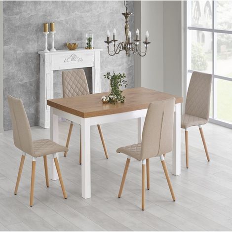 Table design scandinave bois et MDF blanc 140-220/80/76 cm Meryl (1/5)