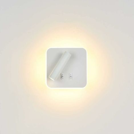 Lampe de chevet carrée à LED blanche, applique murale pivotante en verre avec interrupteur, lumière chaude pour chambre, bureau, etc. Convient pour (1/5)