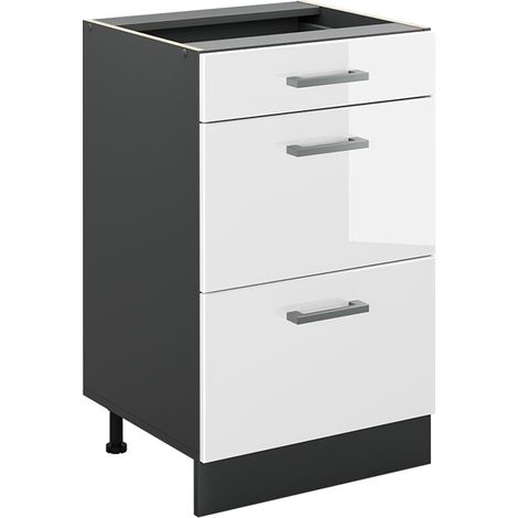 Mueble bajo de cocina R-Line, Blanco alto brillo/Antracita, 50 cm sin encimera, Vicco