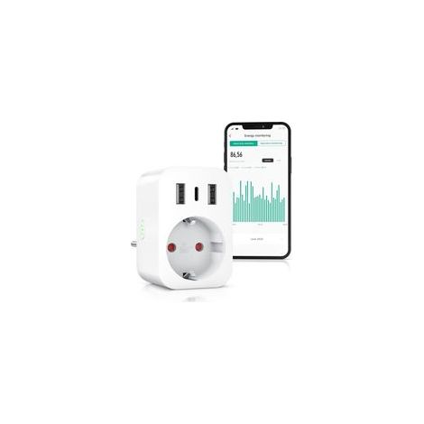 Prise intelligente Wi-Fi avec USB – Mesure de courant et coûts d'énergie – Télécommande via application – Compatible Alexa et Google Home (1/5)