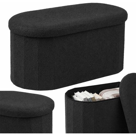 Panca contenitore in tessuto nero effetto orsetto – 38 x 76 x 38 cm (1/5)