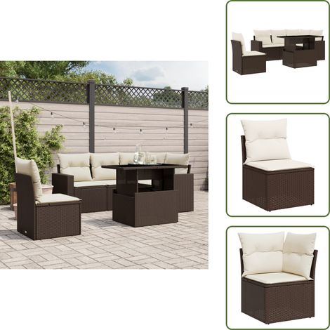 6-tlg. Garten-Sofagarnitur mit Kissen Braun Poly Rattan - Gartenmöbel Set - Esszimmergarnitur - Lounge Möbel - Outdoor Möbel - Rattan Gartenmöbel (1/5)