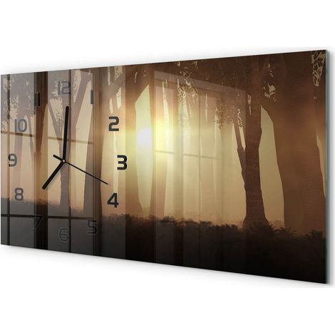 Horloge Murale Originale 60x30 cm Verre Trempé Cadeau Maison Moderne Brouillard dans la forêt (1/5)