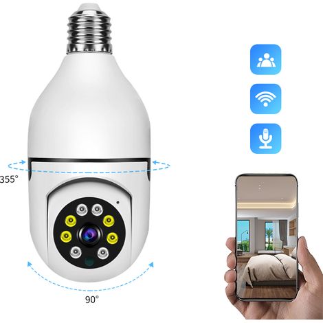 Caméra de surveillance sans fil intégrée à une ampoule, panoramique à 360°, intelligente et haute définition. Compatible avec les cartes TF locales et le stockage cloud. Audio bidirectionnel, chat en (1/2)