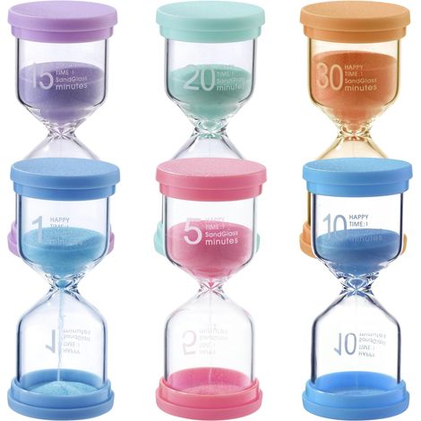 6-teiliges buntes Sanduhr-Set für Kinder, ideal zum Lernen, Spielen und Zeitmessen (1/5/10/15/20/30 Minuten). Kreative Geschenke und Dekoration für Kinder.