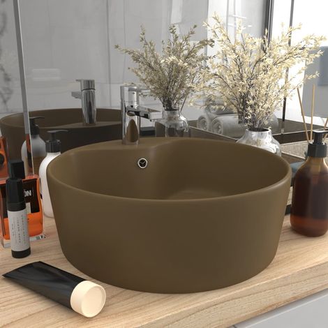 Lavabo Vasque salle de bain  évier polyvalent de luxe avec trop-plein Crème mat 36x13 cm Céramique (1/5)