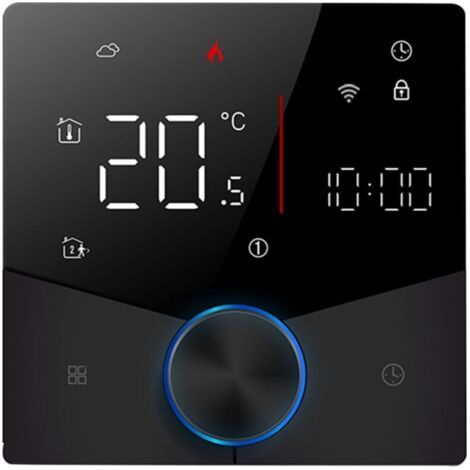 Thermostat WiFi intelligent Tuya, commande vocale, bouton de contrôle de température numérique hebdomadaire programmable avec couleur de lumière variable pour chauffage de chaudière à eau/gaz,