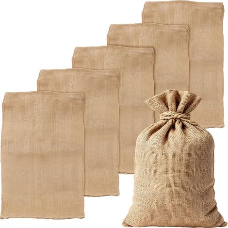 Lot de 6 sacs en toile de jute naturelle 105 x 60 cm - Pour le stockage, le transport (1/5)