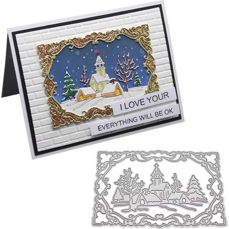 Set de 4 pochoirs métal Noël hiver pour découpage, scrapbooking, albums, cartes, estampage, bricolage et décoration. (1/5)