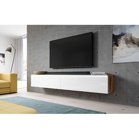 furnix tv lowboard Bargo w180 x h34 x t32 avec led Wotan / Glossy White (1/5)