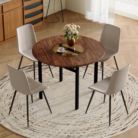 MODENUIT Set tavolo rotondo moderno con 4 sedie, piano in MDF effetto legno marrone, Ø 100 cm (1/5)