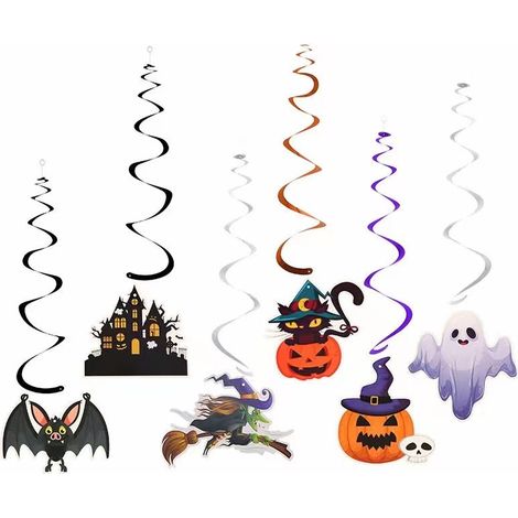 Décorations suspendues en spirale pour Halloween - Décorations d'Halloween - Halloween - Ornements suspendus pour Halloween - Décorations de plafond pour fête - Lot de 6 (1/5)