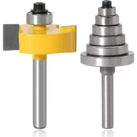 Router Bit, 8mm Shank Wood Grooving Cutter Rebate Router Bit with 6 Adjustable Bearings Woodworking Tool for Multiple Depths (9.52mm-28.6mm) (1/4)