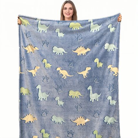 Dinosaurier-Decke für Kinder, im Dunkeln leuchtende Decke, weiche Fleecedecke, 1,5 m x 1,5 m (1/5)